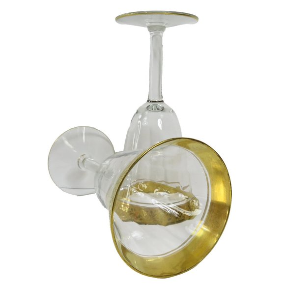 Vintage TWO (2) Tiffin? Minton? Gold Encrusted Band Clear Optic 6.75" Glasses - Picture 2 of 12